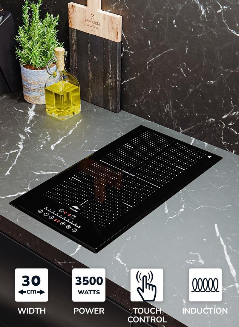 MILLEN Built in Induction hob, 30 cm Black Glass, 2 Heating Zones, 3500W, Touch Control, 3 Year Warranty 2 3500 W MIH 302 BL black - Image 3