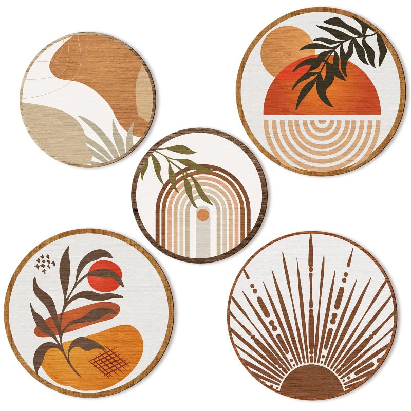 Qunclay Qunclay 5 Pcs Wall Art Decor Wooden Living Room Wall Decor Bohemian Hanging Farmhouse Geometric 10 and 8 Aesthetic Wood Minimalist Posters for BedroomBoho 