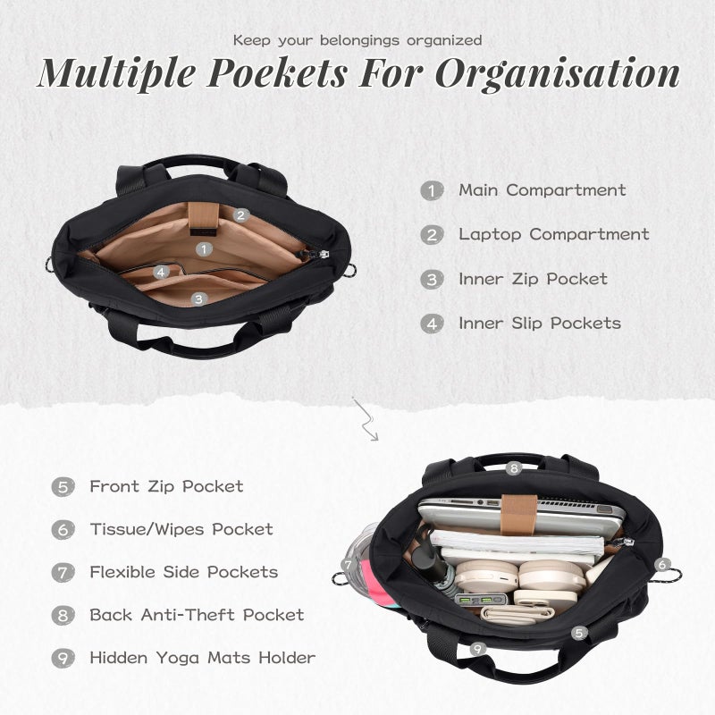 GOLF SUPAGS Convertible Laptop Backpack for Women 15.6" Laptop Tote Casual Daypack for Work Travel College Bag (Black) - Image 3