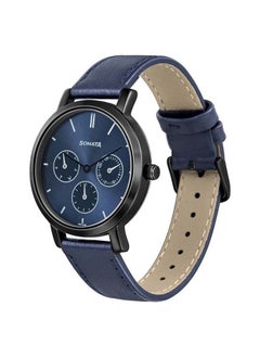 Round Shape Leather Band Chronograph Wrist Watch 8164NL04 - 36 mm - Blue