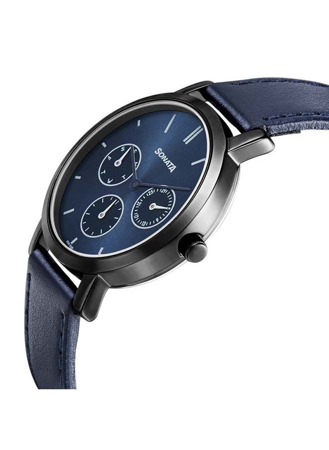 Sonata - Round Shape Leather Band Chronograph Wrist Watch 8164NL04 - 36 mm - Blue - Image 1