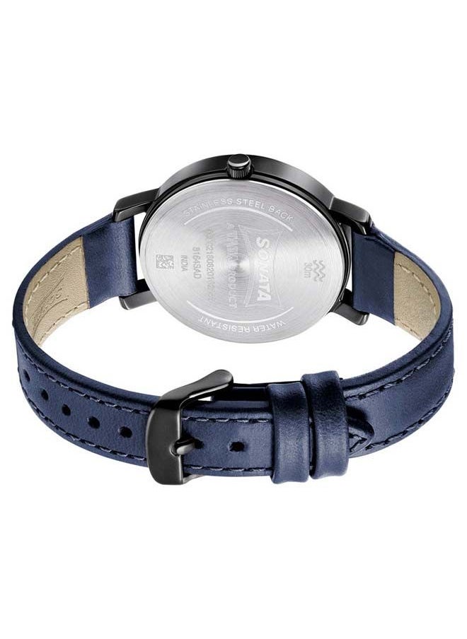 Sonata - Round Shape Leather Band Chronograph Wrist Watch 8164NL04 - 36 mm - Blue - Image 1