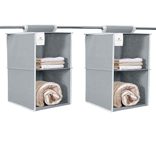 HomeStrap Non-Woven Non Woven Fabric Hanging 2 Shelf/Compartment Clothes Storage Wardrobe Organizer - (Grey)|(Pack Of 2)(Shark Tank Product) - Image 1