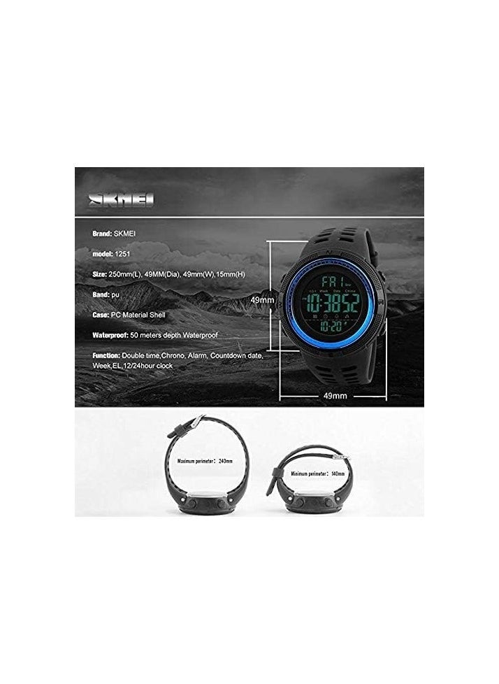 SKMEI - SKMEI 1251 Men's Digital Sports Watch Silicone Rubber Strap Wristwatch - Blue - Image 1