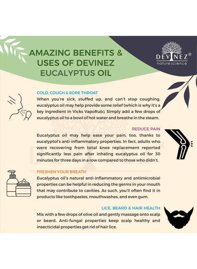ديفينيز زيت الأوكالبتوس/النيلجيري/أوتي العطري من ديفينيز - 50 مل، طبيعي 100% نقي وغير مخفف بدرجة علاجية في زجاجة زجاجية - مثالي للاستنشاق بالبخار والتدليك والعلاج بالروائح والاسترخاء - Image 4