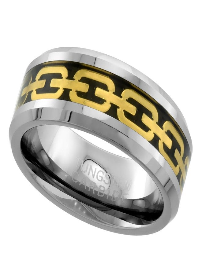 سابرينا سيلفر خاتم زفاف سابرينا من الفضة والتنغستن كاربايد، 8 مم، مسطح، مرصع بسلسلة ذهبية، حواف مشطوفة، مقاس 10 - Image 1