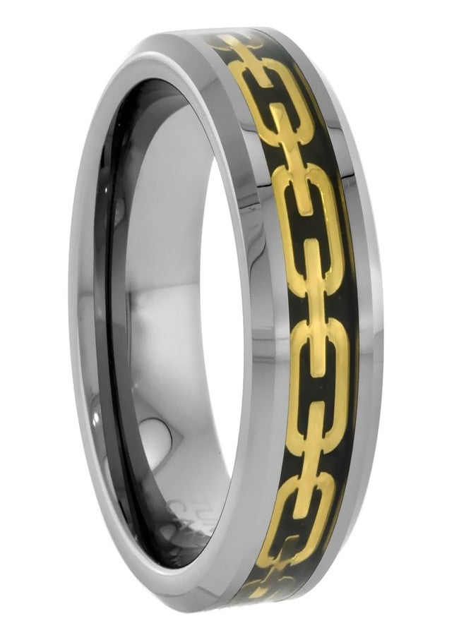 سابرينا سيلفر خاتم زفاف سابرينا من الفضة والتنغستن كاربايد، 8 مم، مسطح، مرصع بسلسلة ذهبية، حواف مشطوفة، مقاس 10 - Image 3