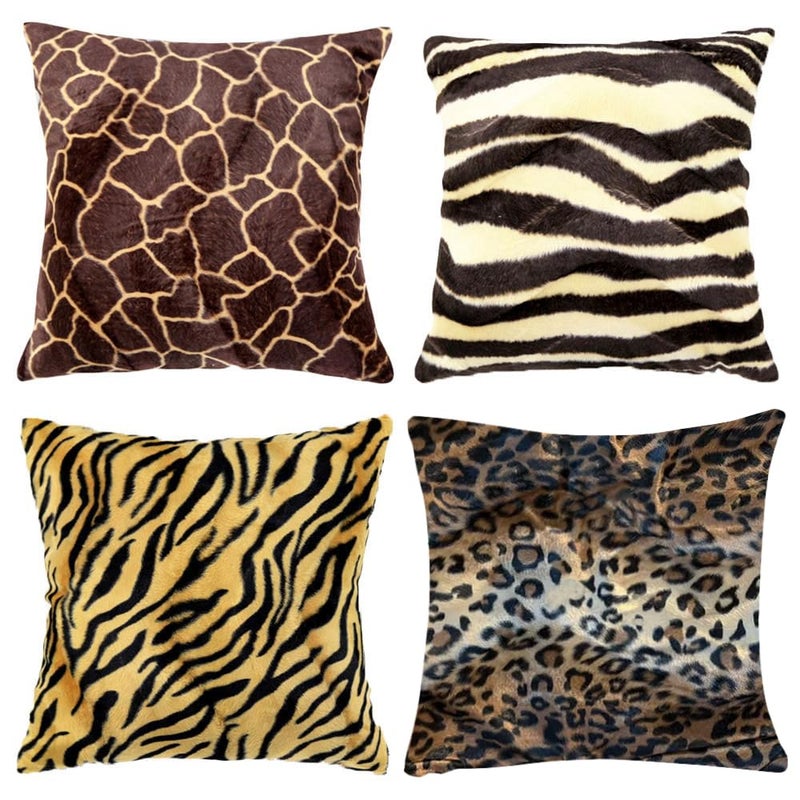 WOMHOPE 2 Pack - 18"" x 18"" Short Faux Fur Cushion Decorative Pillow Covers Animal Theme Print Style Square Throw Pillowcase Cushion Covers for Sofa Bed Chair Auto Seat (A) - Image 3