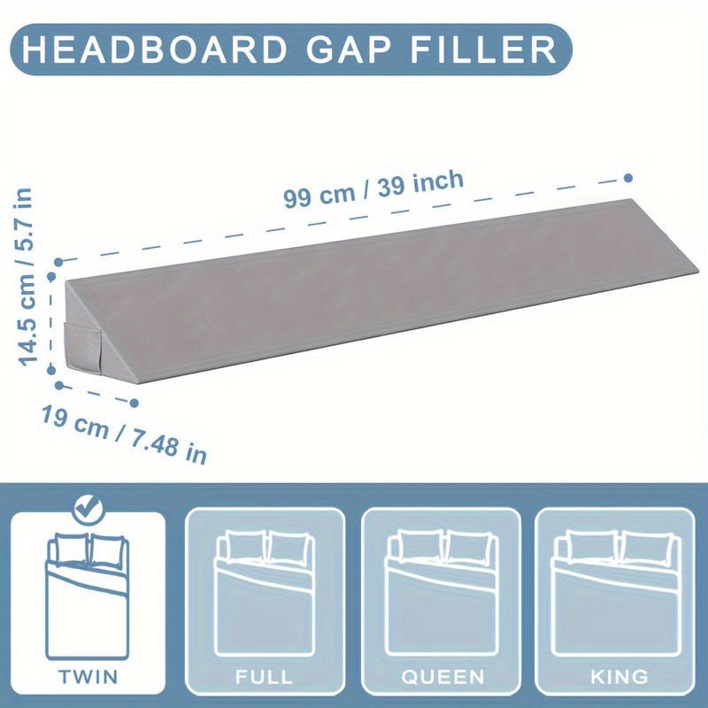 Full Size Bed Wedge Pillow For Headboard Gap Filler 60x6x8 Inch Dark Grey - Image 3