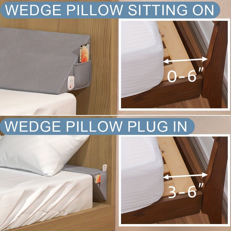 Full Size Bed Wedge Pillow For Headboard Gap Filler 60x6x8 Inch Dark Grey - Image 2