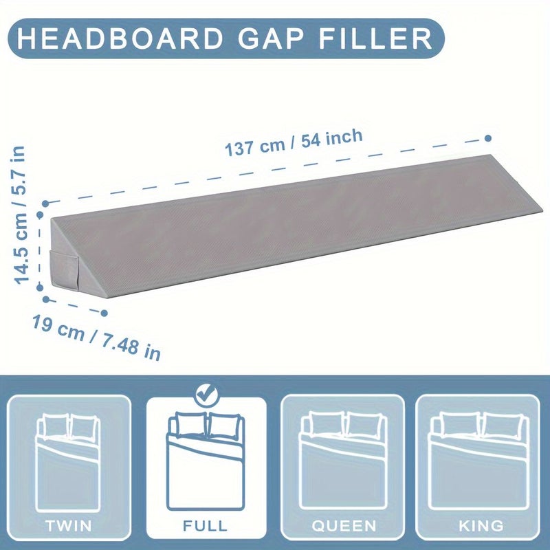 Full Size Bed Wedge Pillow For Headboard Gap Filler 60x6x8 Inch Dark Grey - Image 4
