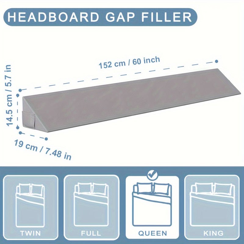 Full Size Bed Wedge Pillow For Headboard Gap Filler 60x6x8 Inch Dark Grey - Image 5