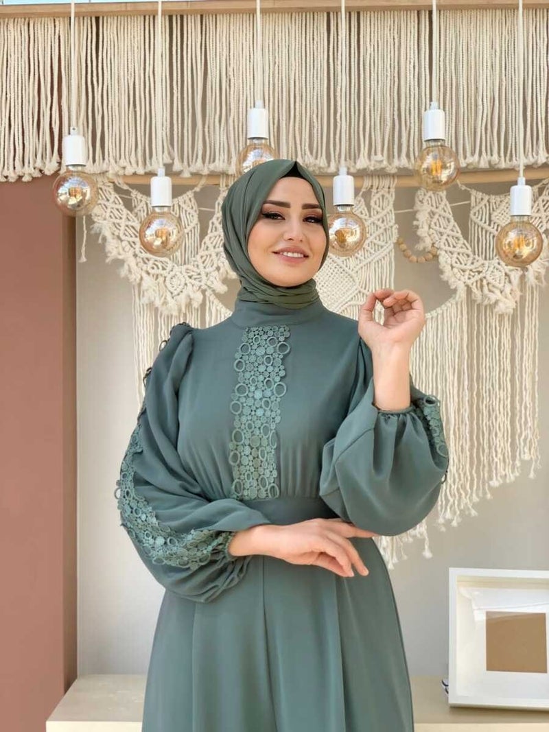 Bym Fashion Bym Lace Embroidery Detail Sleeve Cuffs Elastic Chiffon Jumpsuit 3730 Mint - Image 4