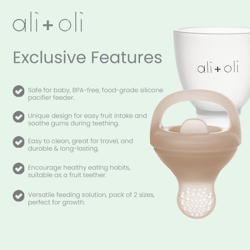 Ali+Oli (2-pc) Food & Fruit Feeder Pacifier (Oat & Coco) Set for Baby, BPA-Free Food-Grade Silicone Fruit Pacifier Feeder, Infant & Toddler Teether Soother, Fruit Teethers for Babies - Image 4