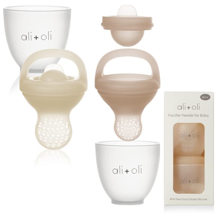 Ali+Oli (2-pc) Food & Fruit Feeder Pacifier (Oat & Coco) Set for Baby, BPA-Free Food-Grade Silicone Fruit Pacifier Feeder, Infant & Toddler Teether Soother, Fruit Teethers for Babies - Image 1