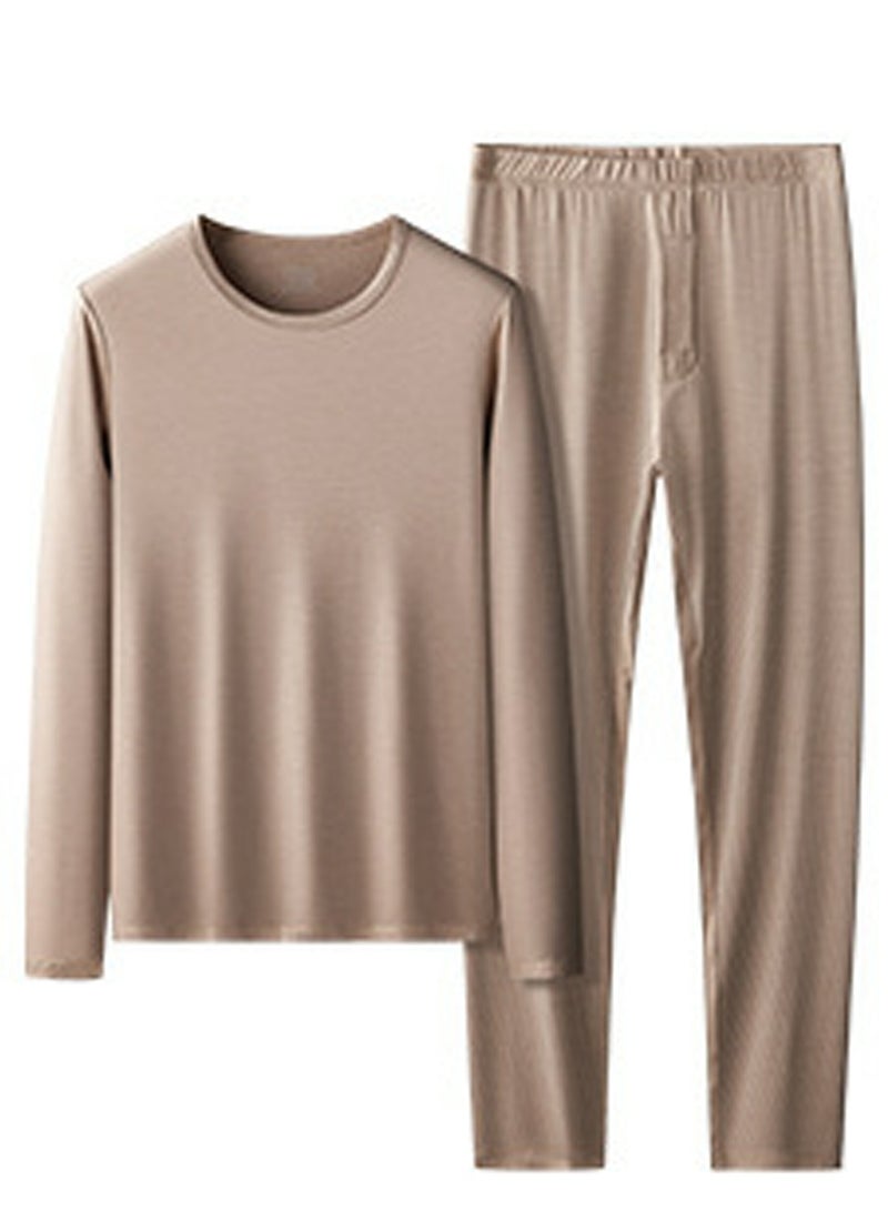 Loquat Mens Long Johns Fleese And Thin Thermal Underwear Set, 2 Piece Cold Weather Base Layer Set for Men Brownness 