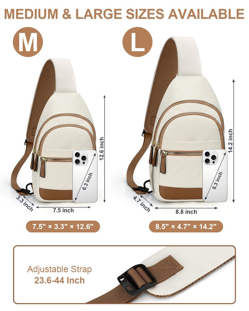 Capolo Sling Bag for Women Men Waterproof Crossbody Bags for Women Trendy Casual Fanny Pack with Convertible Shoulder Strap Chest Bag for Travel Hiking(Beige, Medium) - Image 3