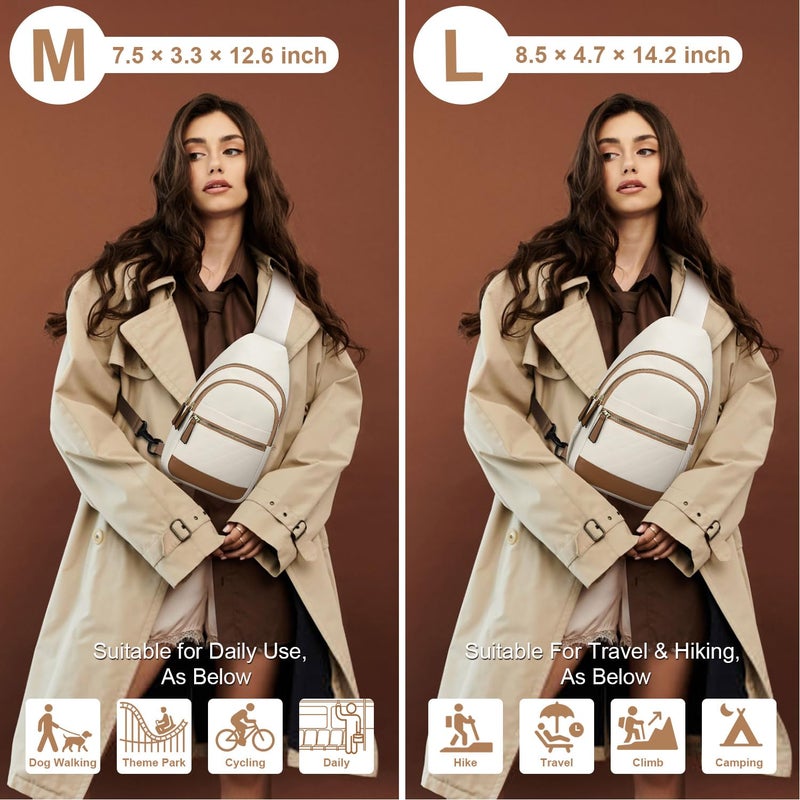 Capolo Sling Bag for Women Men Waterproof Crossbody Bags for Women Trendy Casual Fanny Pack with Convertible Shoulder Strap Chest Bag for Travel Hiking(Beige, Medium) - Image 2
