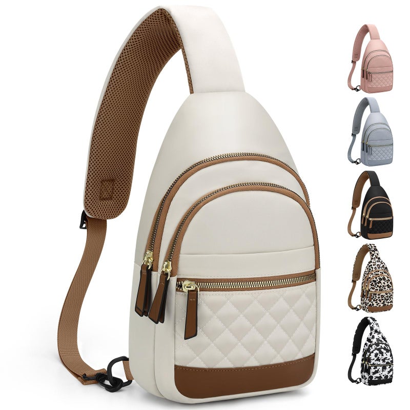 Capolo Sling Bag for Women Men Waterproof Crossbody Bags for Women Trendy Casual Fanny Pack with Convertible Shoulder Strap Chest Bag for Travel Hiking(Beige, Medium) - Image 1