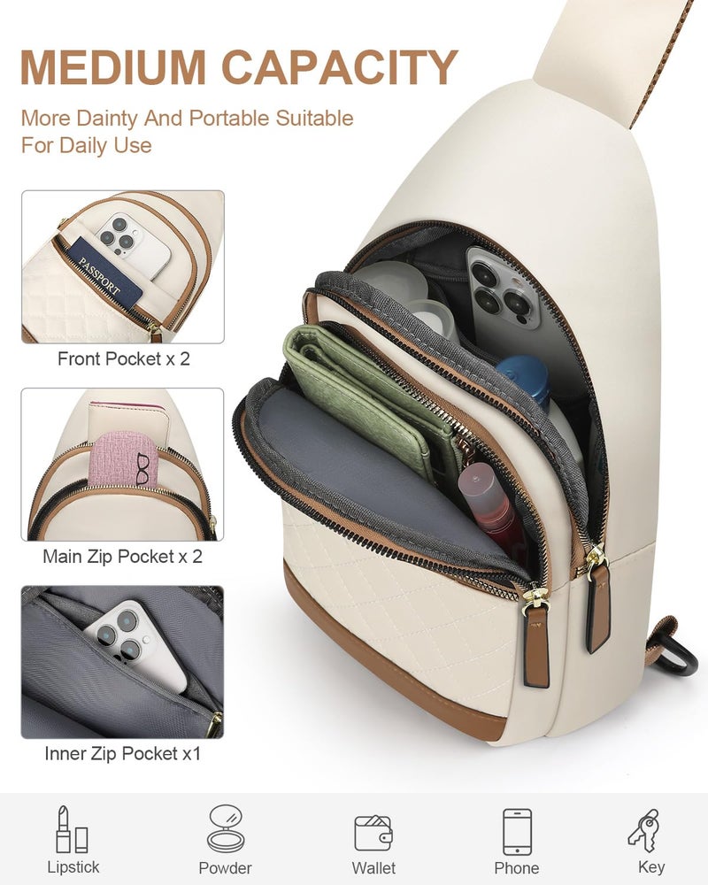 Capolo Sling Bag for Women Men Waterproof Crossbody Bags for Women Trendy Casual Fanny Pack with Convertible Shoulder Strap Chest Bag for Travel Hiking(Beige, Medium) - Image 4