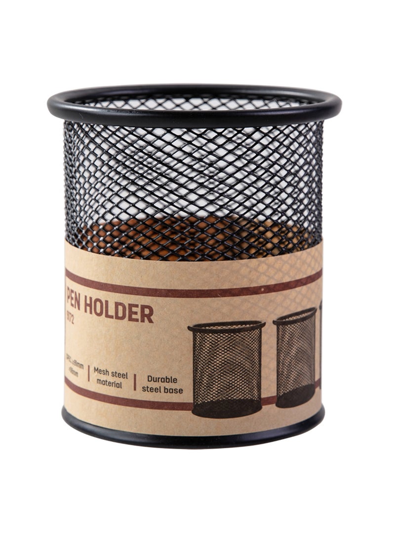 Deli E9172 Black Pen Holder - Durable Mesh Steel Material, φ91×98mm - Image 3