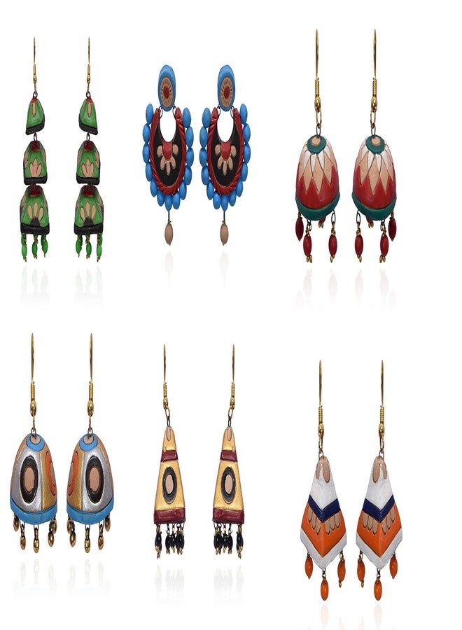 RAI COLLECTION مجموعة راي: أطقم أقراط جومكا من الطين المحروق مكونة من ستة قطع للنساء - Image 1