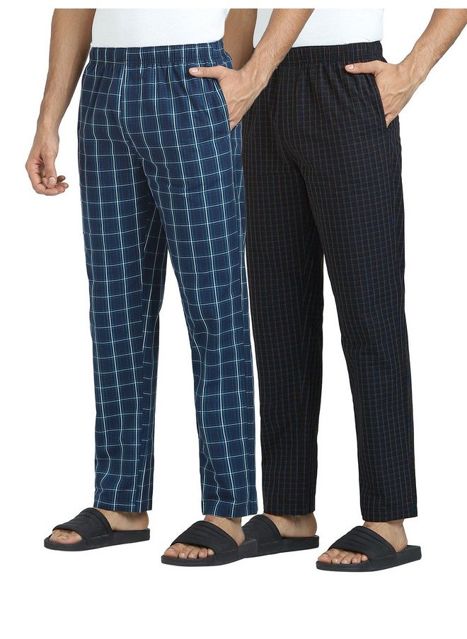 XYXX XYXX Men Combed Cotton Pyjama, Regular Fit, Checkmate, Pack of 2, XYPYJM2PCKN95M, Vivid Blue + Charcoal Black, M  - Image 1