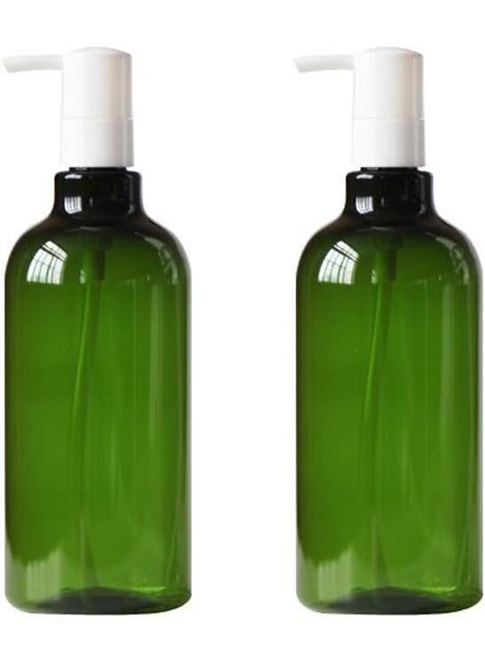 erioctry - 2 Pcs 500ml 17oz Refillable Empty Plastic Pump Bottles Jars Containers with White Pump Tops for Cosmetic Bath Shower Toiletries Liquid Containers Leak Proof Portable Travel Accessories (Green) - Image 1