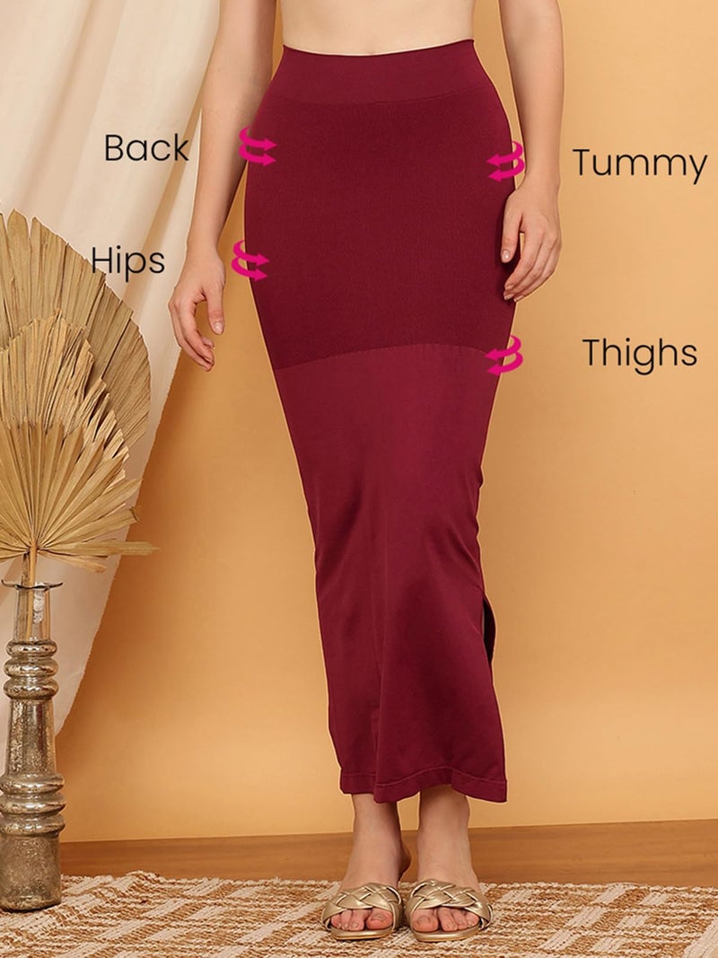Clovia Women's Petticoat Style Saree Shapewear with Side Slit (SW0023P09_Maroon_XXL) - Image 2