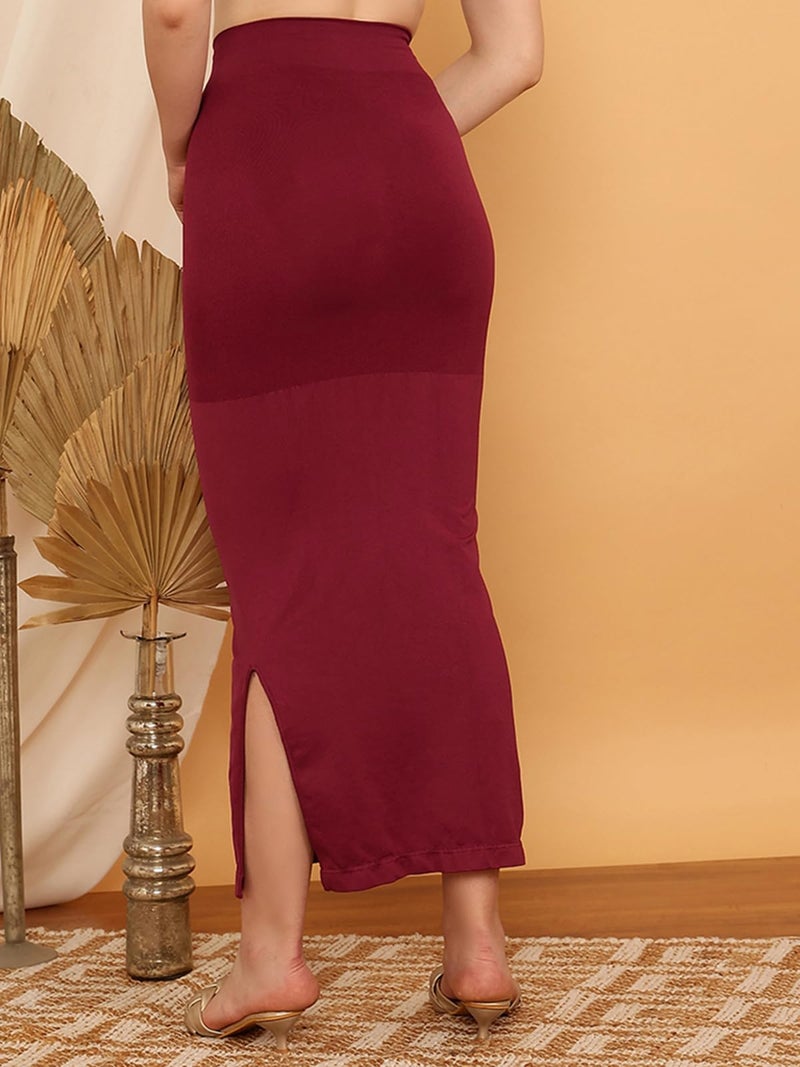 Clovia Women's Petticoat Style Saree Shapewear with Side Slit (SW0023P09_Maroon_XXL) - Image 5