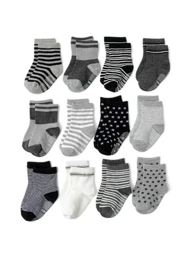 12 Pairs Of Cotton Non-Slip Striped Baby Socks for Kids Boys' Socks Girls' Socks Multicolor  - Image 1