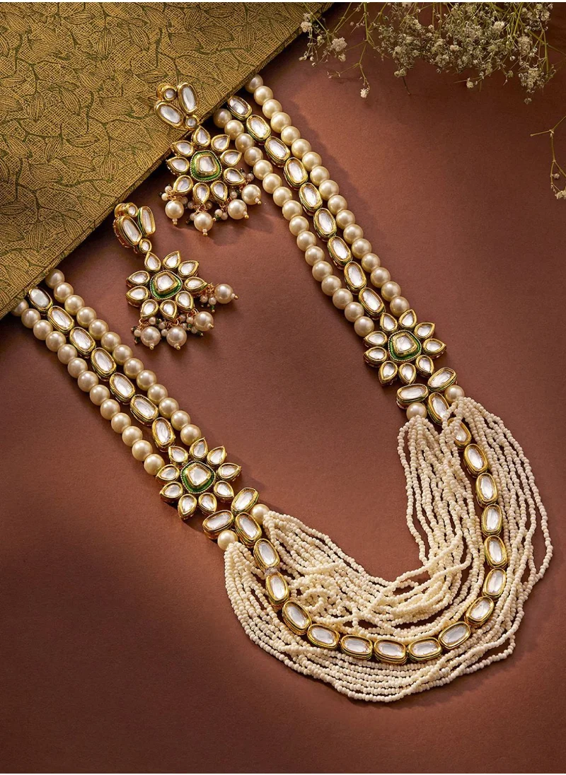 Priyaasi Kundan Pearl Floral Layered Haram Jewellery Set