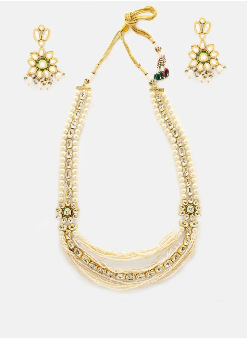 Priyaasi Kundan Pearl Floral Layered Haram Jewellery Set