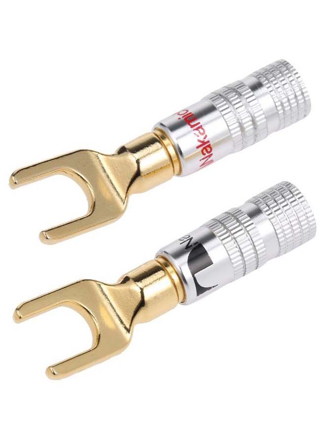 NIBEMINENT Pair Of Y-Spade Speaker Adapter Connector Plug Silver/Gold  - Image 2