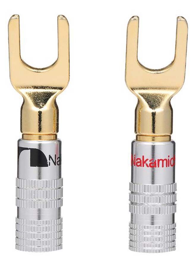 NIBEMINENT Pair Of Y-Spade Speaker Adapter Connector Plug Silver/Gold  - Image 1