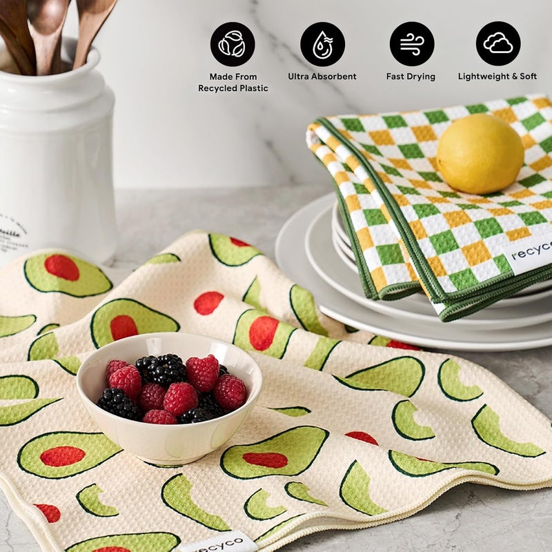 RECYCO Waffle Kitchen Towel Set of 2 - Quick Dry Microfiber Sustainable Dish Towels - Ultra Absorbent Reusable Cleaning Tea Towels - Lightweight Hand Towels,16”x 28”, Avocado Vibes - Image 2