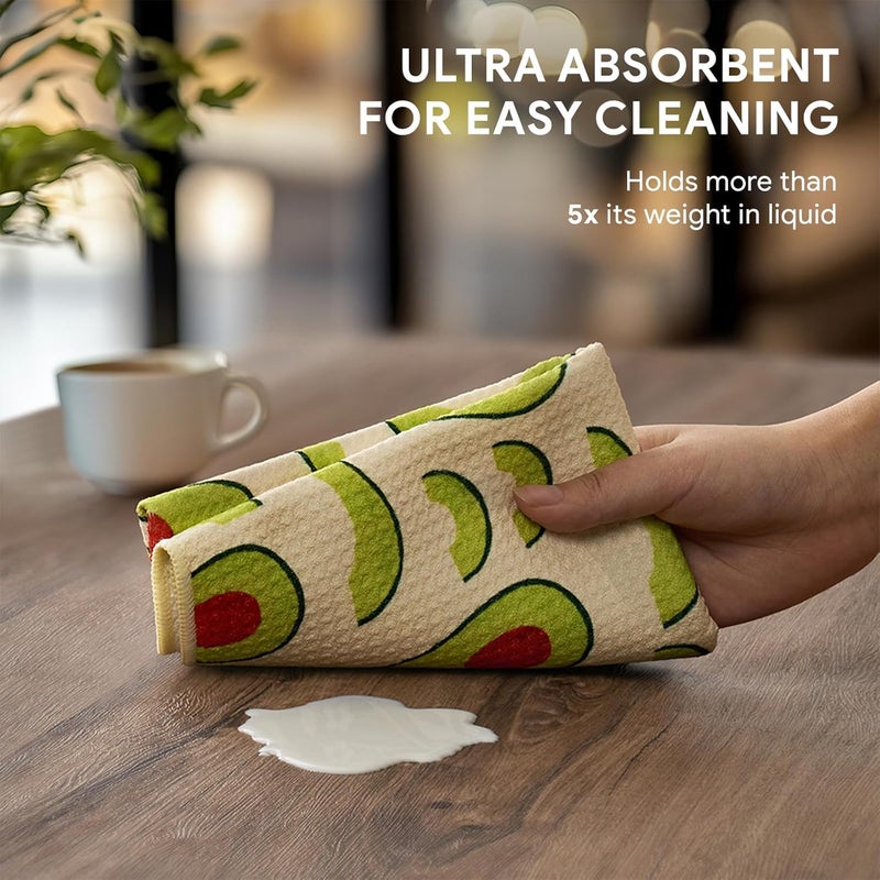 RECYCO Waffle Kitchen Towel Set of 2 - Quick Dry Microfiber Sustainable Dish Towels - Ultra Absorbent Reusable Cleaning Tea Towels - Lightweight Hand Towels,16”x 28”, Avocado Vibes - Image 4