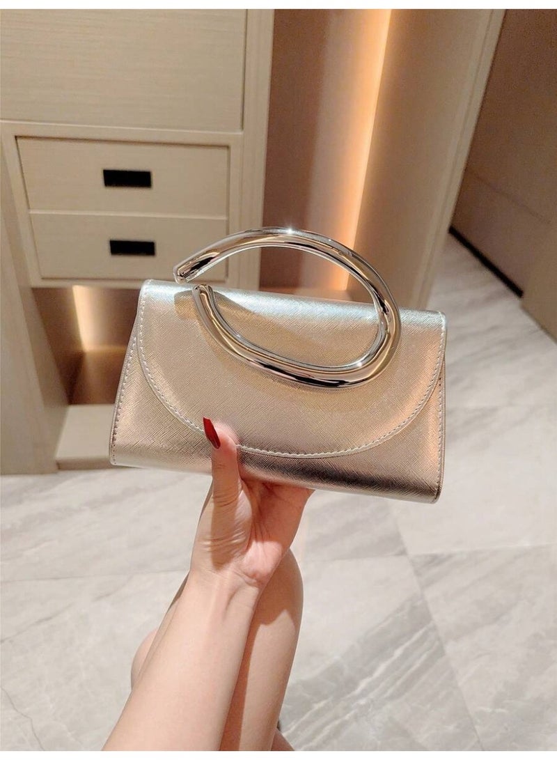 Women Evening Bag Metallic Clutch with Elegant Round Handle Luxury Design - Image 1