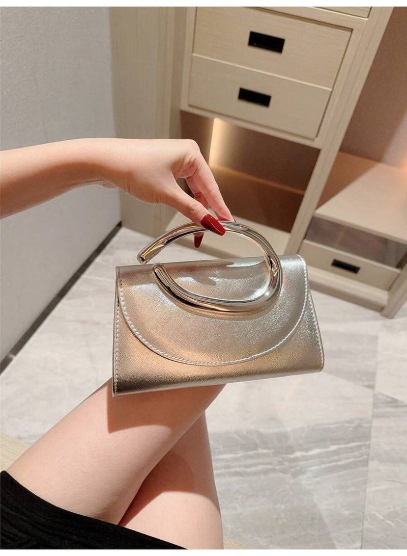 Women Evening Bag Metallic Clutch with Elegant Round Handle Luxury Design - Image 3