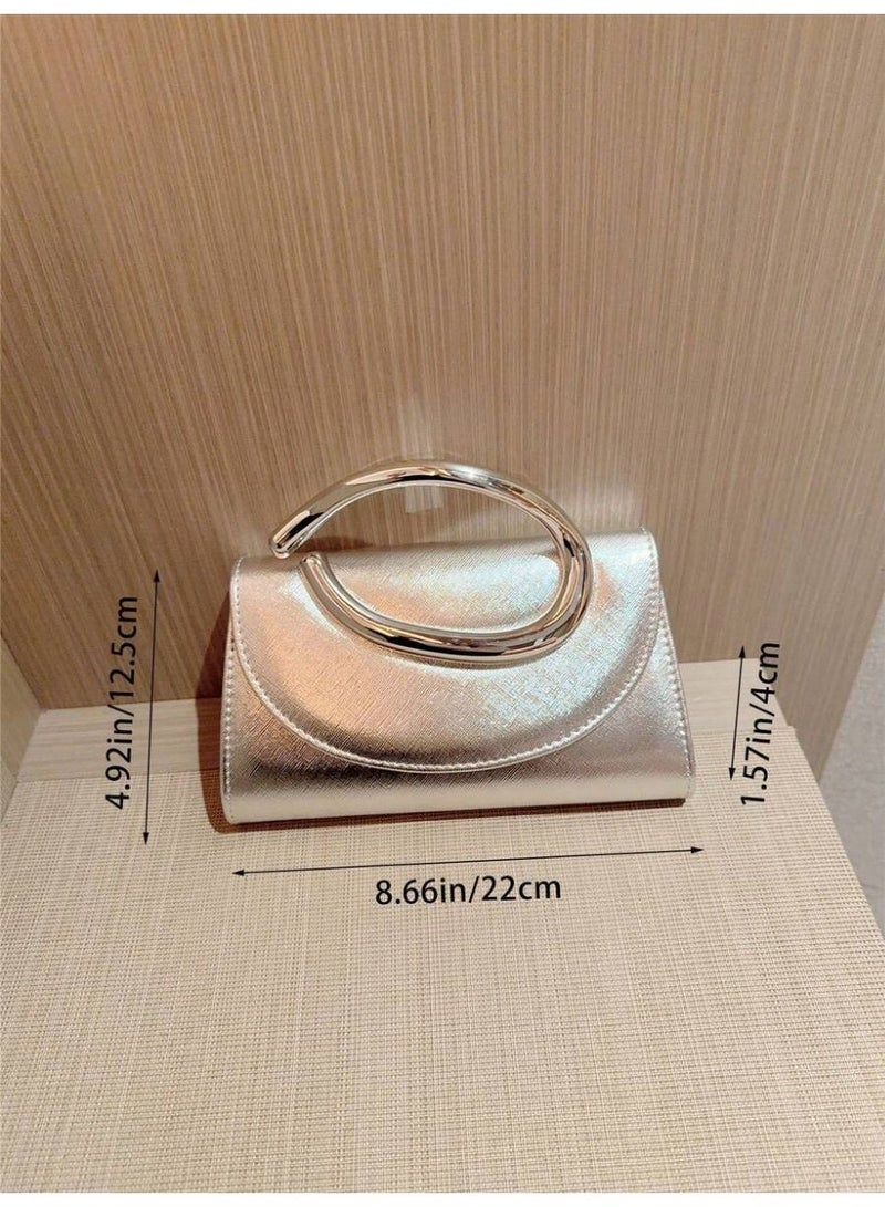 Women Evening Bag Metallic Clutch with Elegant Round Handle Luxury Design - Image 5