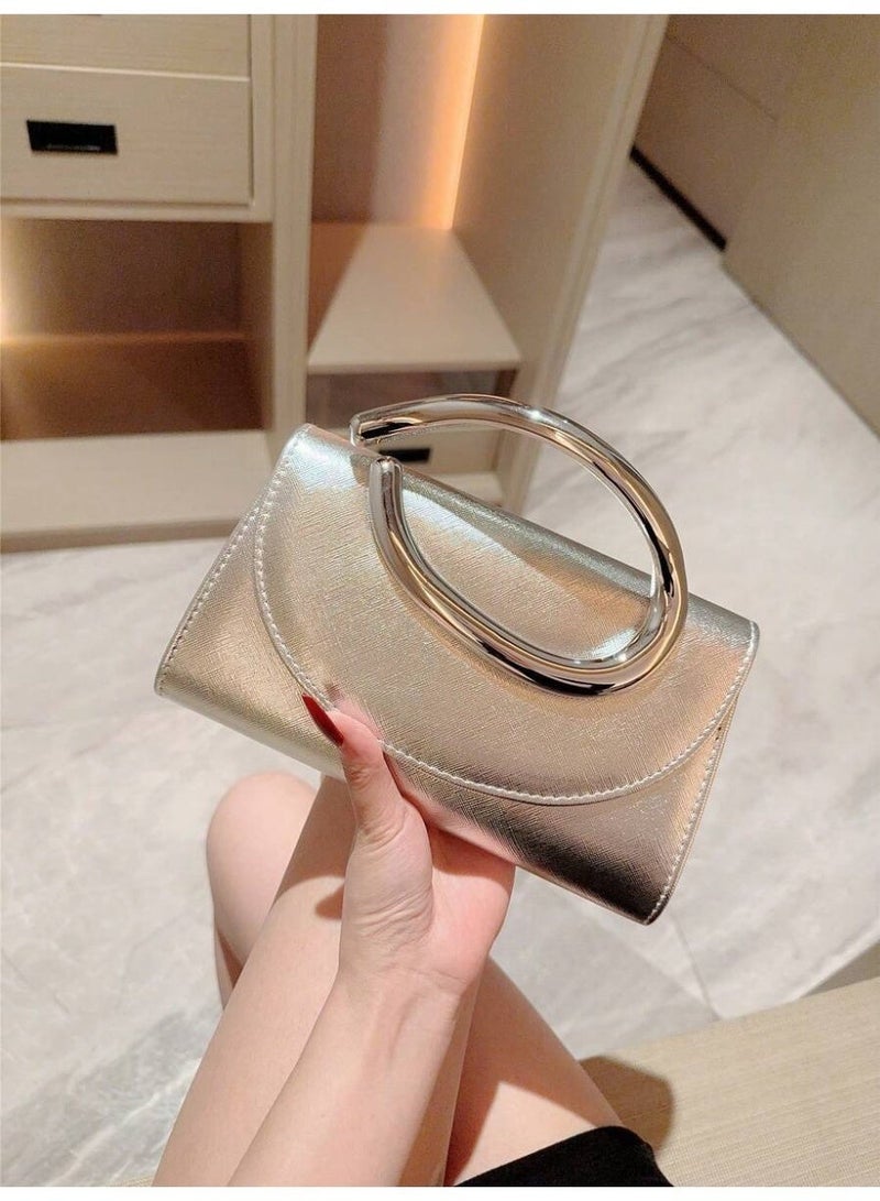 Women Evening Bag Metallic Clutch with Elegant Round Handle Luxury Design - Image 4