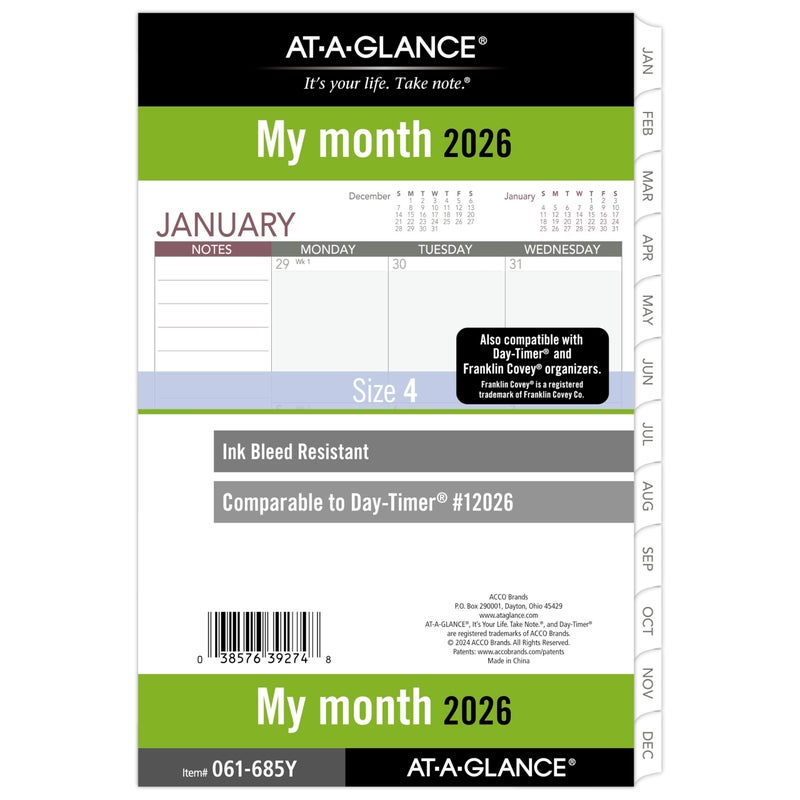 AT-A-GLANCE 2026 Planner Refill, Monthly, 5-1/2" x 8-1/2", Desk Size 4, Loose-Leaf, Unruled Blocks (061-685Y-26) - Image 1