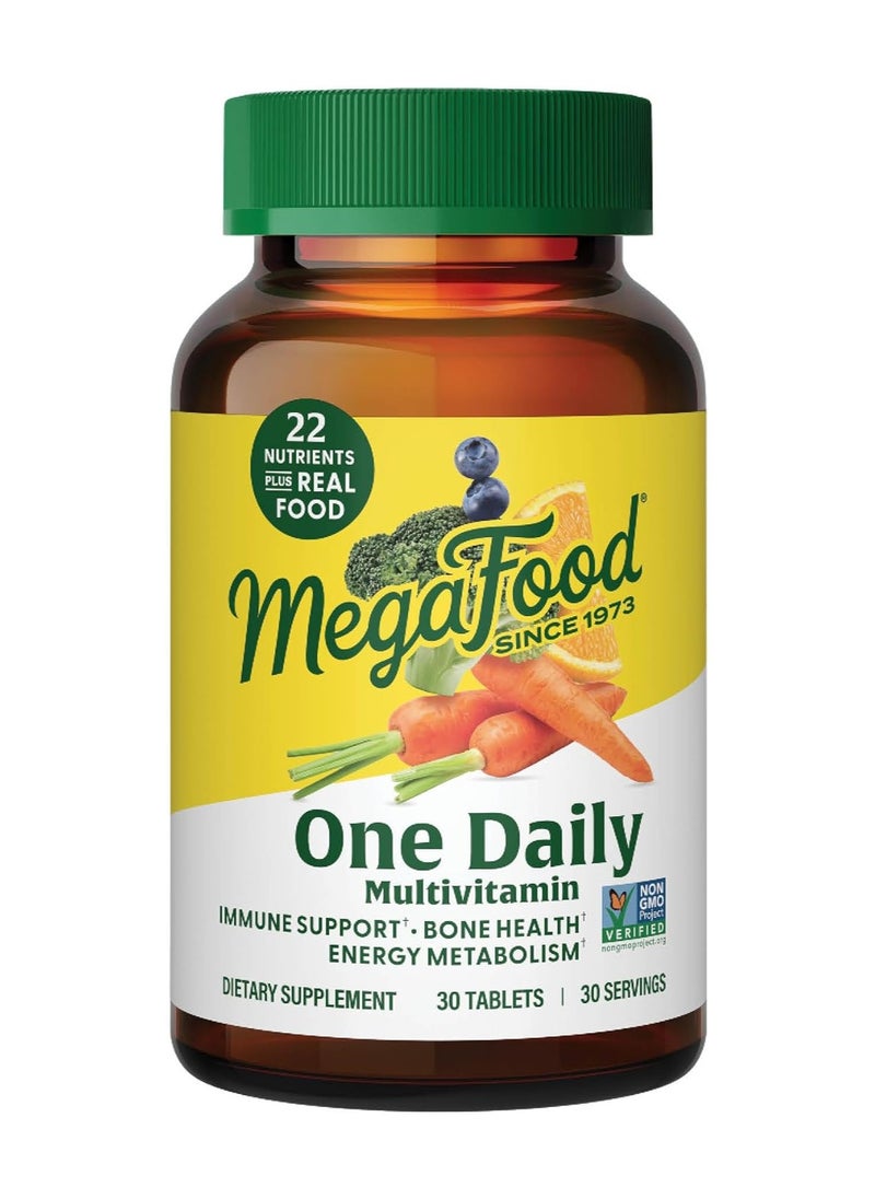 MegaFood - MegaFood One Daily Multivitamin - Multivitamin for Women and Men - with Real Food - Immune Support Supplement -Vitamin C & Vitamin B - Bone Health - Energy Metabolism - Vegetarian, Non-GMO (30 Tabs) - Image 1
