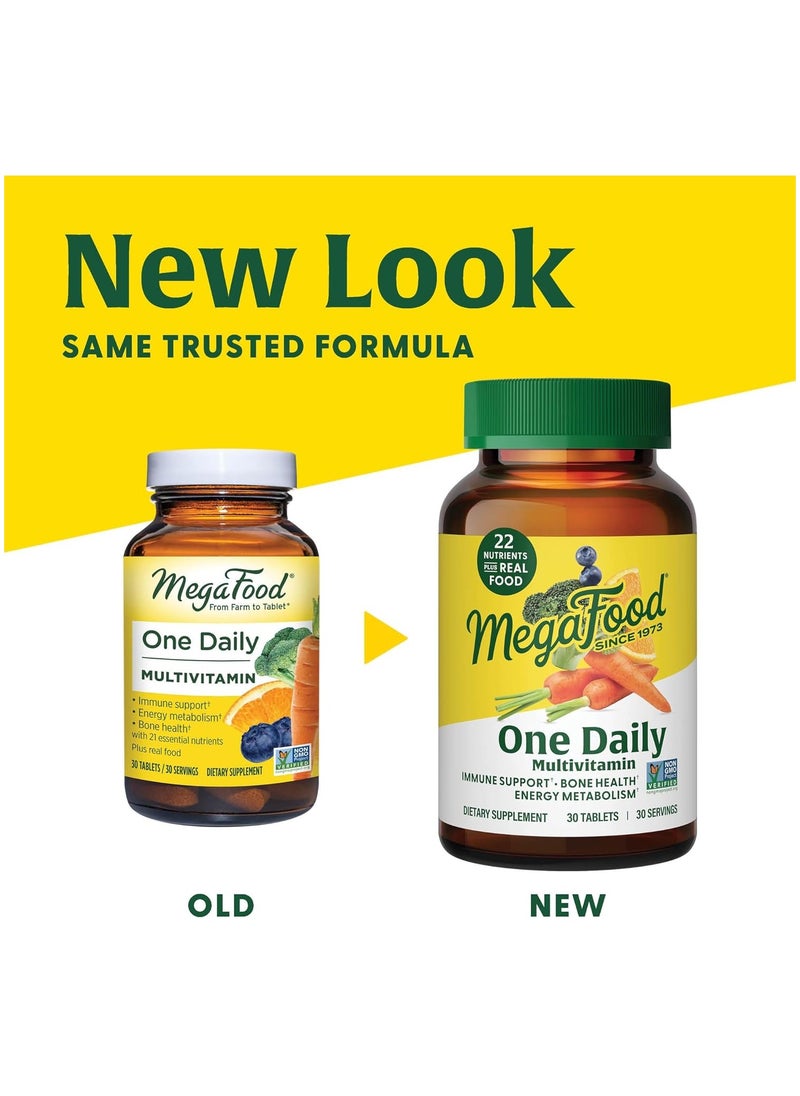 MegaFood - MegaFood One Daily Multivitamin - Multivitamin for Women and Men - with Real Food - Immune Support Supplement -Vitamin C & Vitamin B - Bone Health - Energy Metabolism - Vegetarian, Non-GMO (30 Tabs) - Image 1