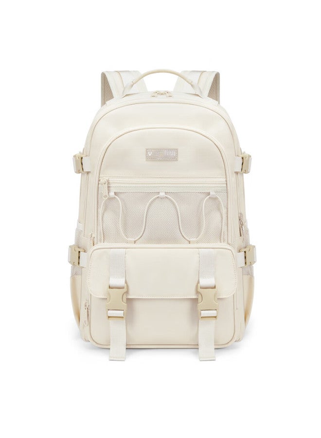 V.nine Middle School Student Backpack, Large Capacity For Girls, Suitable For Junior And Senior High School Students, Uni Backpack, Multifunctional Laptop Bag, Off-white Color - Image 4