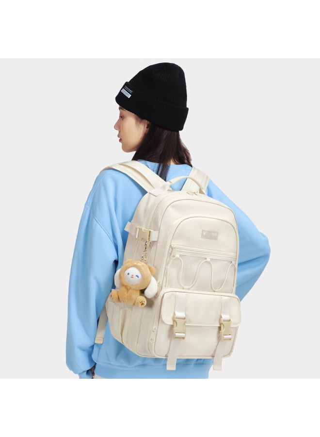 V.nine Middle School Student Backpack, Large Capacity For Girls, Suitable For Junior And Senior High School Students, Uni Backpack, Multifunctional Laptop Bag, Off-white Color - Image 2