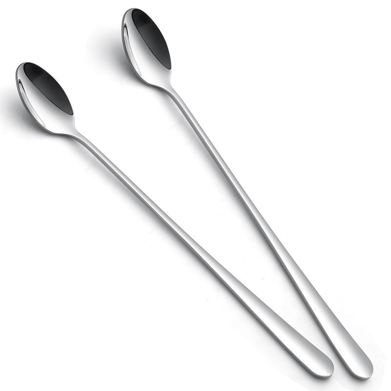 IQCWOOD Ice Tea Spoons 9Inch Long Handle Spoons Stirring Spoon for Ice Cream Cocktail Coffee Tea Milkshake 2 PCS