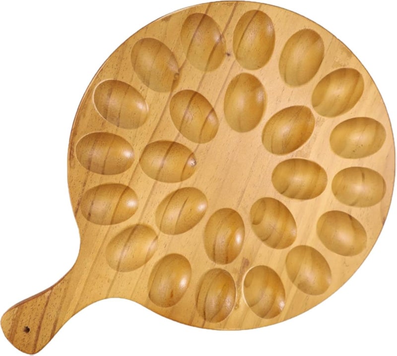 طبق بيض خشبي للبيض المحشو، حامل بيض دائري بـ 16 فتحة، طبق تقديم لحفلات عيد الفصح وعيد الميلاد، صينية بيض محشو سهلة التنظيف، لوح تقطيع، لوح جبن، سطح طاولة المطبخ (24 فتحة)