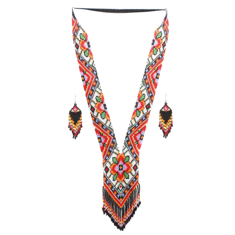 BeadsCorner Native Tribal Style Long Statement Beaded Necklace for Women Handmade (Red Orange Southwest) - Image 1