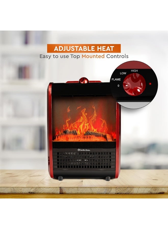 Comfort Zone Comfort Zone Electric Mini Fireplace Space Heater with Realistic 3D Flame StayCool Body Carry Handle Overheat Sensor and Safety TipOver Switch Ideal for Home Bedroom  Office 1200W CZFP1  - Image 2